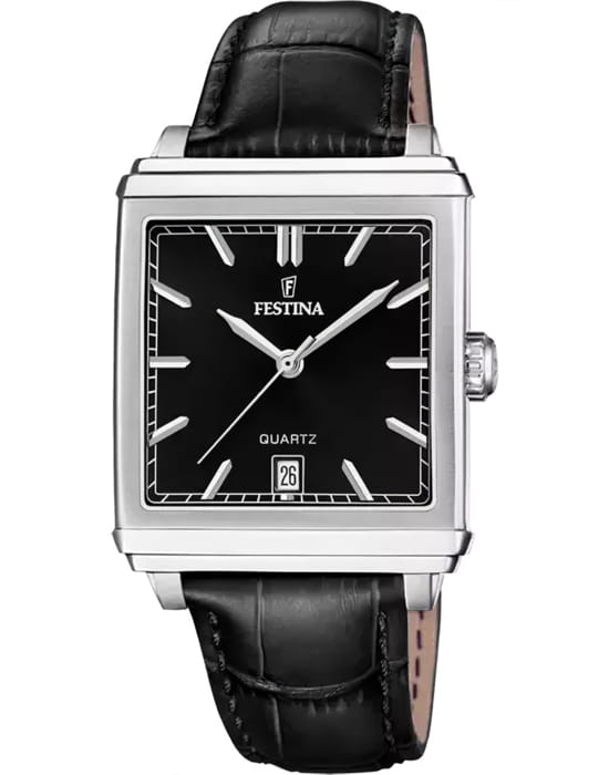 Festina Festina On The Square F20681/6  F20681/6 кварцевые мужские часы черный циферблат, браслет кожаный — вид спереди